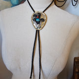 Vintage Navajo Silver Bolo Tie – Eagle, Turquoise & Coral
