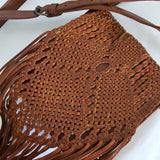 Vintage Macramé & Leather Fringe Bag