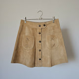 Vintage 1970s Tan Suede Leather A-Line Mini Skirt 10/12