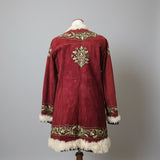 Vintage Afghan Fur-Lined Embroidered Coat – Burgundy / Brown – XS-S 8