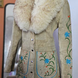 Custom Painted Sheepskin Suede Penny Lane Coat XS/S