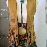 Vintage Genuine Suede Fringe Vest – Handwoven & Beaded | Size S