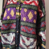 Hand Knitted 70s Wool Blend Folk Jumper M