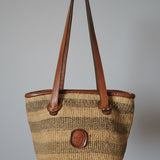 Vintage Woven Rattan Leather Tote Bag
