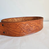 Vintage Tan Leather Belt – Embossed Leaf Design