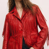 Vintage Red Leather Fringe Jacket 8
