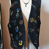Hand-Painted Fringe Suede Vest – Size M