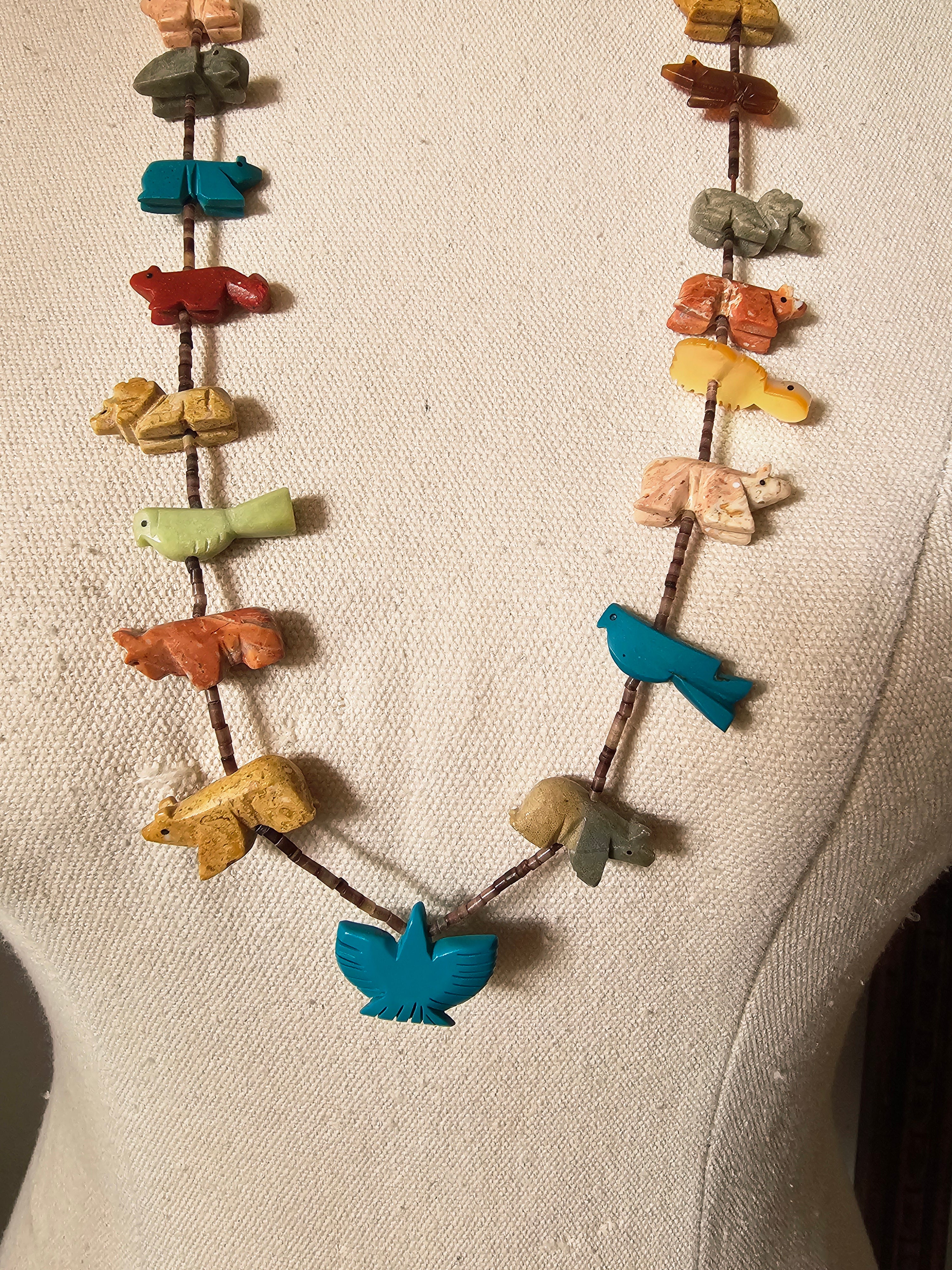 Zuni Fetish Animal Necklace – Hand-Carved Stone & Turquoise
