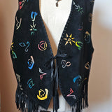 Hand-Painted Fringe Suede Vest – Size M