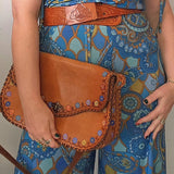vintage hand painted tooled leather bag – floral detail
