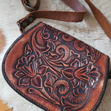 Hand-Tooled Vintage Leather Crossbody Bag