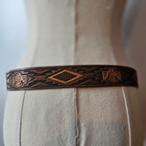 vintage usa tooled leather thunderbird belt – size 32