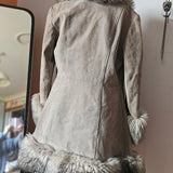 Vintage English Suede Lamb Fur Trim Coat Approx M