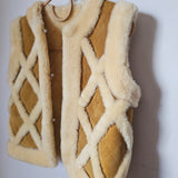 Vintage Sheepskin Suede Quilted Vest S/M