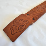 Vintage Tan Leather Belt – Embossed Leaf Design