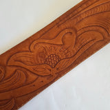 Vintage Tan Leather Belt – Embossed Leaf Design