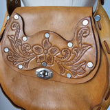 Vintage 1970s Tooled Leather Crossbody Bag