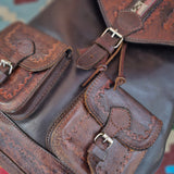 Vintage Moroccan Leather Backpack – Tooled &amp; Woven Detail