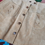 Vintage 1970s Tan Suede Leather A-Line Mini Skirt 10/12