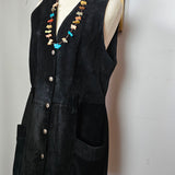 Vinetti Black Suede Long Waistcoat Vest / Dress (M–L)