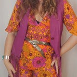 1970s Rich Pink Leather Fringe Vest M/L