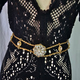 Vintage Gold rope chain belt with crystal flower centrerpiece