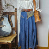 Vintage Stiletto Denim Maxi Skirt – Tapestry Detail 10