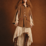 Vintage Tan Brown Suede & Leather Cape Poncho ONE SIZE