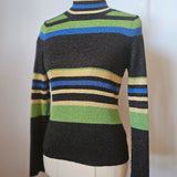 Retro Y2K Metallic Striped Stretch Turtleneck Sweater