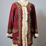 Vintage Afghan Fur-Lined Embroidered Coat – Burgundy / Brown – XS-S 8