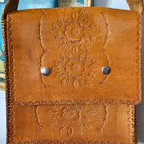 Vintage 70s Tooled Leather Crossbody Bag – Floral Western Folk Style