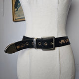 Black Leather & Leopard Hair-Hide Western Belt