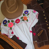 Hand Embroidered Cotton Linen Blouse | Size L