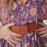 Vintage Tan Leather Belt – Embossed Leaf Design