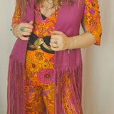 1970s Rich Pink Leather Fringe Vest M/L