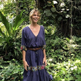 Chasing Unicorns 'Northern Skies' Embroidered Cotton Gauze Maxi Dress S /small faults