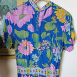 Floral-patterned fabric on a wooden surface