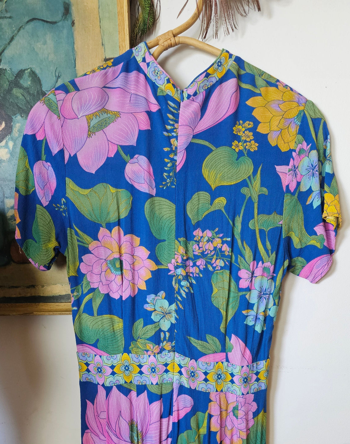 Floral-patterned fabric on a wooden surface