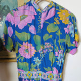 Floral-patterned fabric on a wooden surface