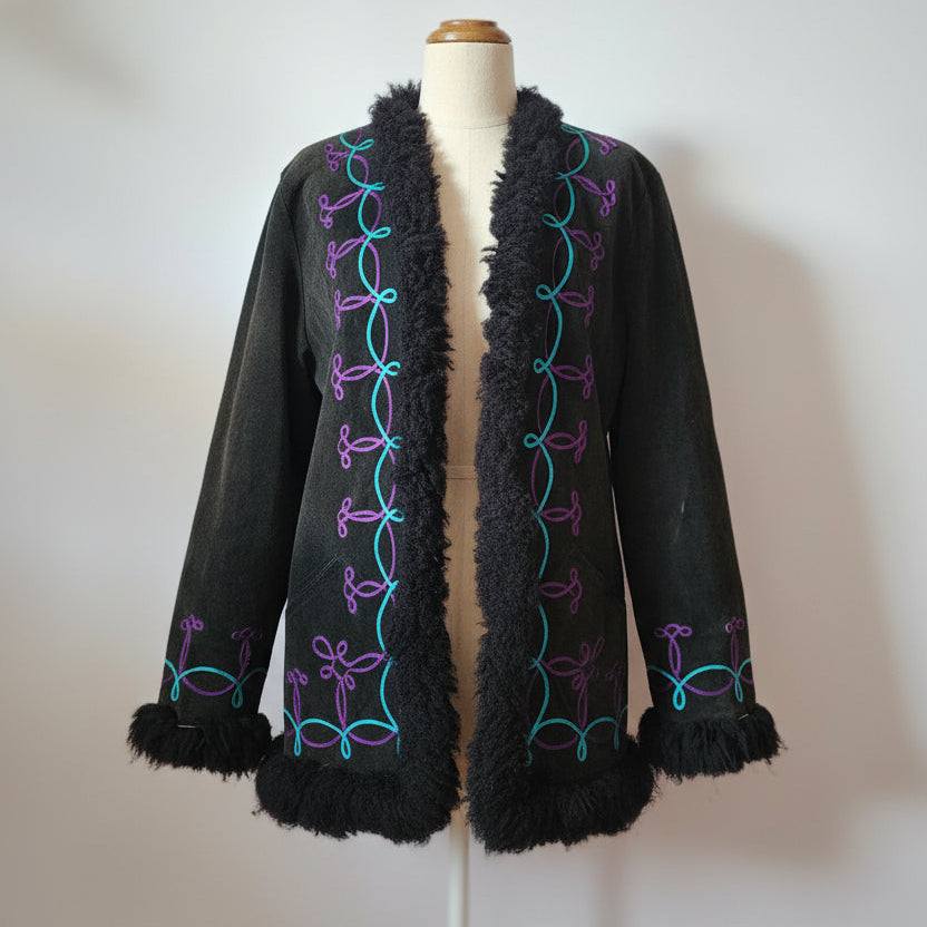 Vintage Black Purple & Tourquoise Penny Lane Coat M/L 12/14