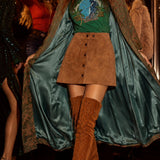 Vintage 1970s Tan Suede Leather A-Line Mini Skirt 10/12