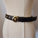 Vintage Escada Leather Belt – Tiger Head Medallions size 40