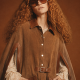 Vintage Tan Brown Suede & Leather Cape Poncho ONE SIZE