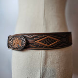 vintage usa tooled leather thunderbird belt – size 32