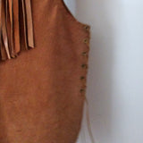 Vintage Brown Suede Fringe Vest — Size M
