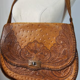 Vintage Tooled Leather Floral Crossbody Bag