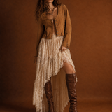 Vintage Genuine Suede Lace-Up Top