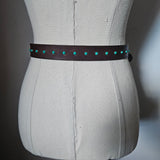 Brown leather belt with turquoise studs 85cm length