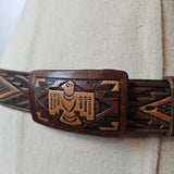 vintage usa tooled leather thunderbird belt – size 32