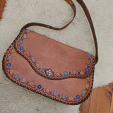vintage hand painted tooled leather bag – floral detail